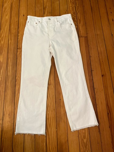Zara White Flare Jeans Sz 8 Frayed Hem High Rise Denim Pants S - Picture 1 of 7