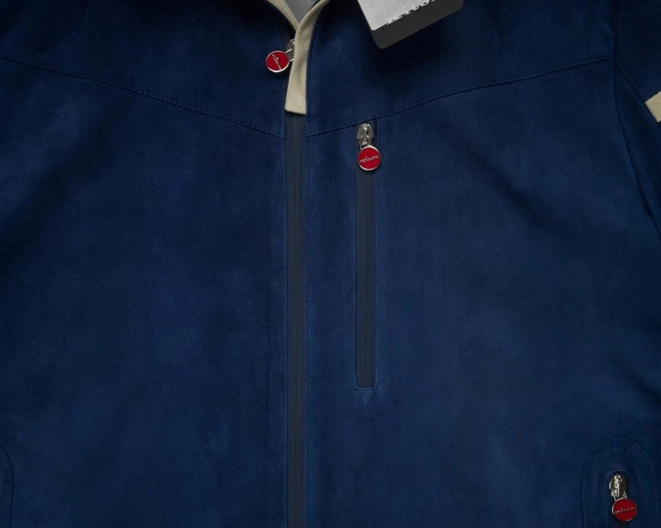 Kiton Napoli $12,720 NWT Blue Lambskin Suede Blouson Jacket (50 IT) M - Image 4 of 4