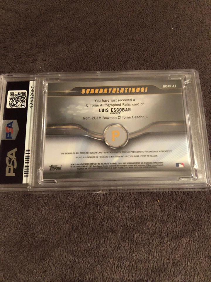 2018 Bowman Chrome Luis Escobar Pirates Gold Ref Relics Auto PSA/DNA 9/10💎POP 1 - Image 4 of 4