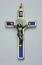 St. Benedict Crucifix 24kt Gold Plate - Blue 2 1/4"