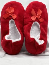 Women  s Bow Slippers Red With Grip Soles 40-45 But Measures 8