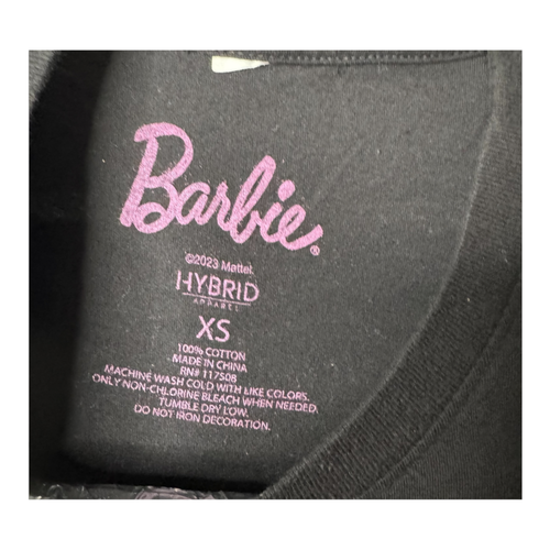 Mattel Barbie Short Sleeve Black & Pink T-Shirt Size XS NWT - Picture 3 of 7