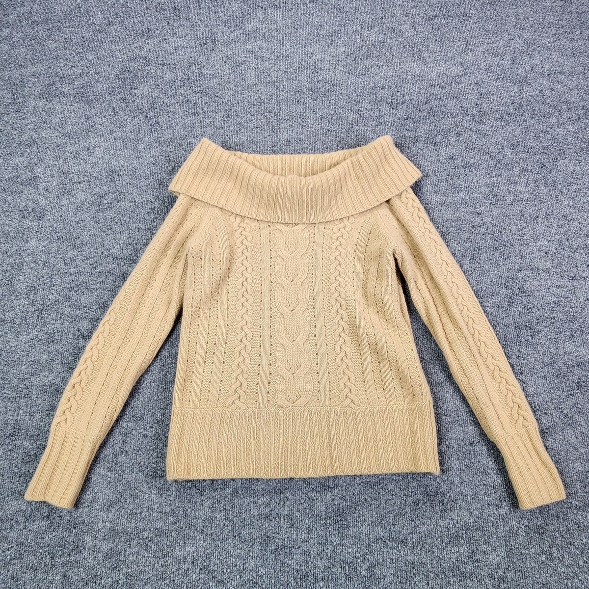 Vintage Banana Republic Cowl Neck Sweater Cable Knit Angora Lambswool Brown  M