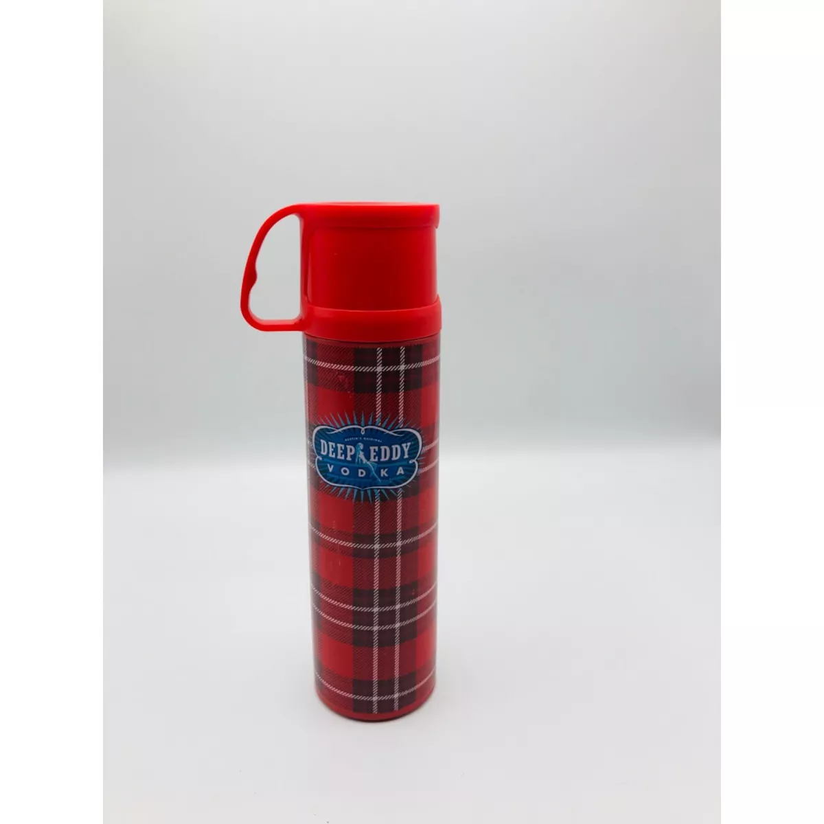 Austin's original Deep Eddy Vodka red plaid 8 oz. thermos bottle