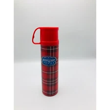 Austin’s original Deep Eddy Vodka red plaid 8 oz. thermos bottle with cup.