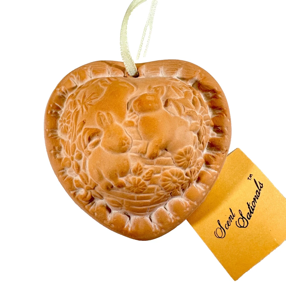 VTG Scent Sationals Terracotta Hanging Potpourri Oil Diffuser Heart/Rabbits -NOS - Image 2 of 4