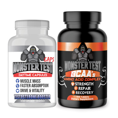 Monster Test Booster Capsules 120ct+ BCAA Amino Acid Complex 180ct Workout Combo