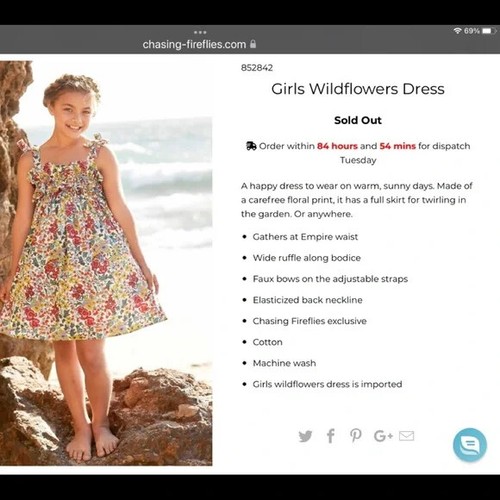 Chasing Fireflies Girls Wildflowers Dress Size 12 Cotton Floral - Picture 8 of 9