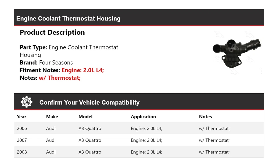 For 2006-2008 Audi A3 Quattro Engine Coolant Thermostat Housing 4 Seasons 2007 - Image 2 of 4