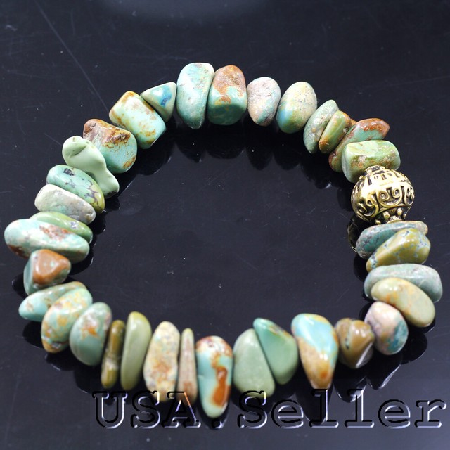 Green Turquoise Bracelet Rough Nugget Beads Elisa Healing Gemstone 7.25