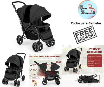 Cochecito Doble Plegable Para Bebés Gemelos Carrito Ligero De Viaje Color Negro