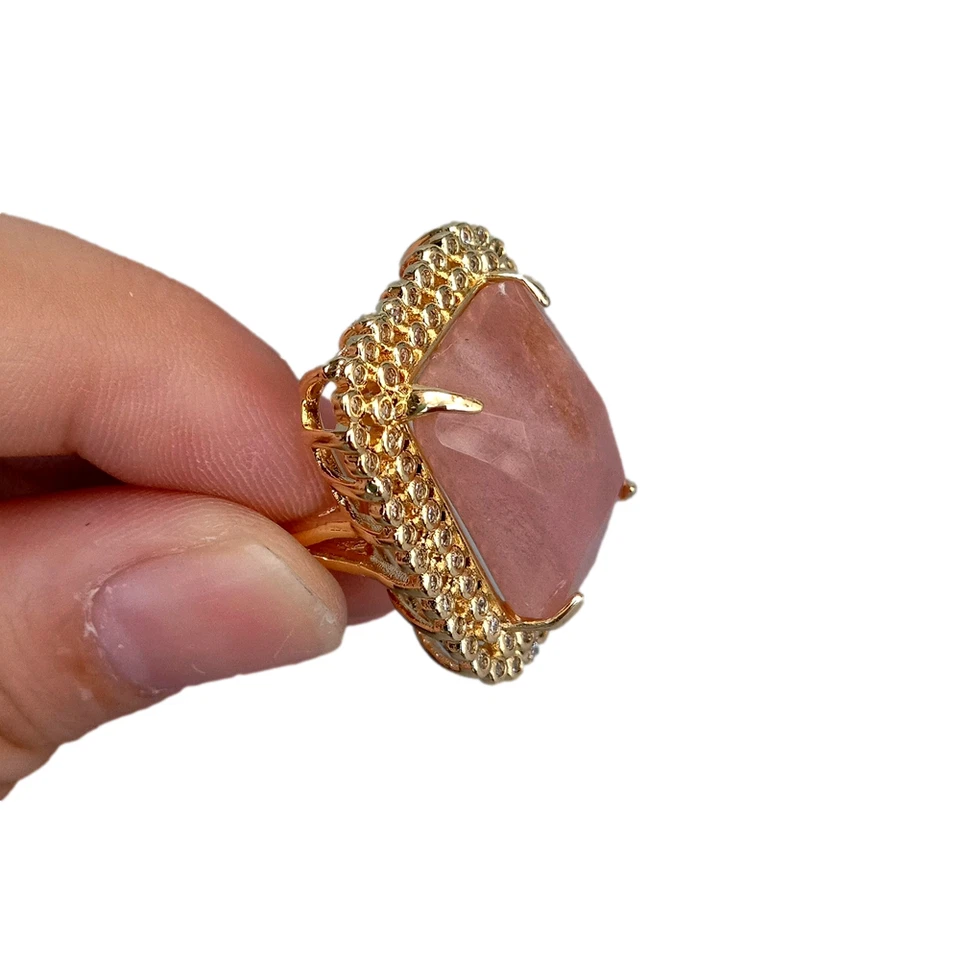 Anillo pavé circonita cúbica rectángulo piedra solar natural chapado en oro anillo ajustable moda 1 pieza Foto 4 de 4