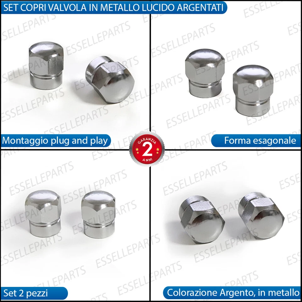SET 2 TAPPI TAPPINI COPRIVALVOLA RUOTE PER MOTO GUZZI NTX 750 ARGENTO ACCIAIO - Immagine 2 di 3
