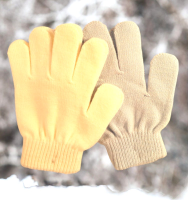 2 pr Kids Stretchy Gloves Blue and White Warm Acrylic Boys Girls Unisex Winter