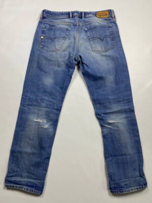 DIESEL WAYKEE Blue Denim Regular Straight Distressed Jeans W33 L32