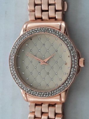 Rose Gold Quartz Unisex Watch w/ Crystal-Enhanced Dial & Bezel