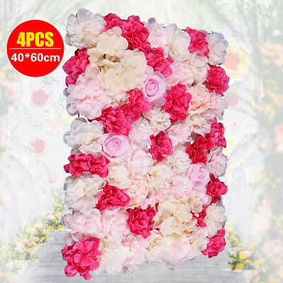 Flower Panels Artificial Flowers Wall Home Decor Wedding Party Background 4pcs