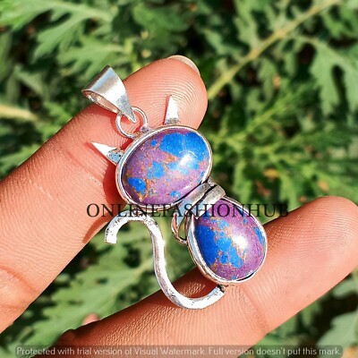 Purple Turquoise Gemstone 925 Sterling Silver Plated 1 PC Cat Pendant Jewelry