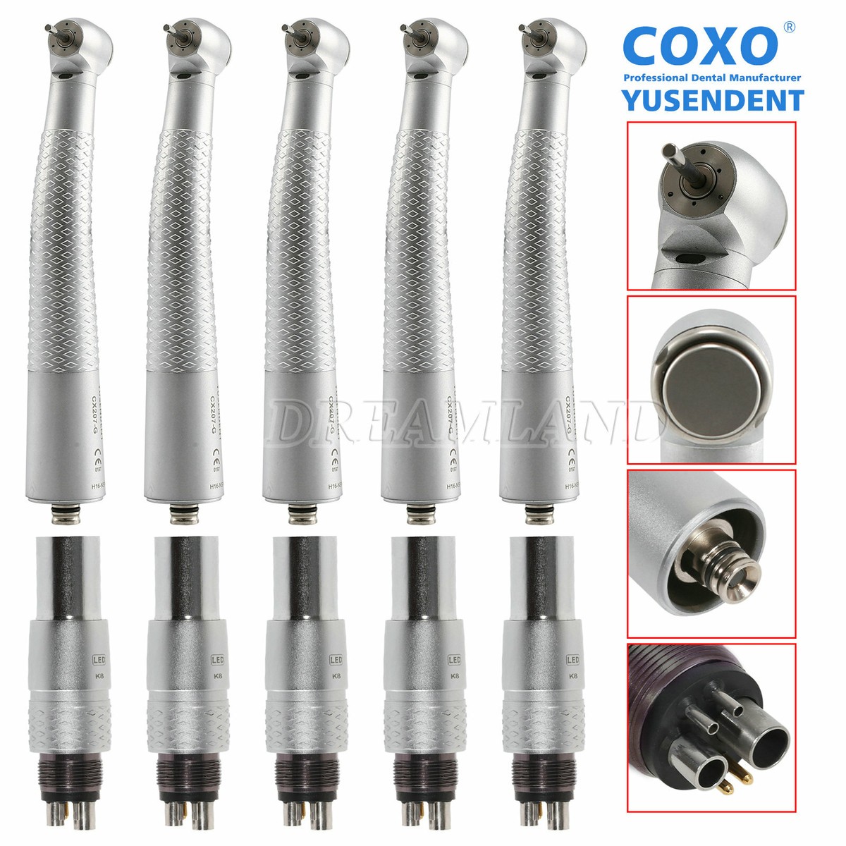 1-5 Dental Fiber Optic Handpiece Turbine 6 Hole LED Quick
