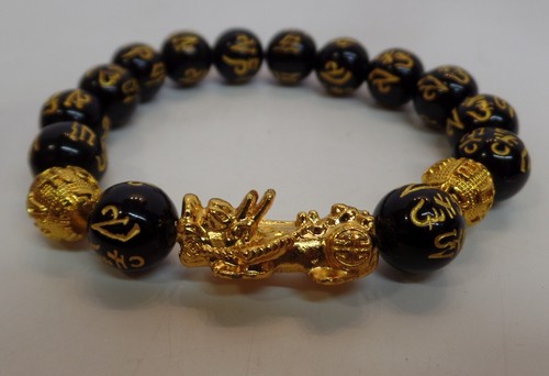 Set of 2 Asian Themed Beaded Bracelets Goldtone & Black Beaded Bracelets - Picture 11 of 13