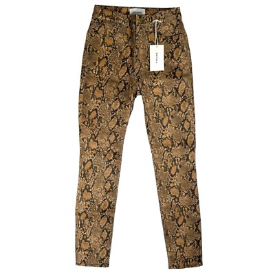 NWT Frame Le High Rise Coated Skinny Jeans Size 24 Brown Python Animal Print