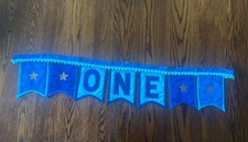 Baby 1st Birthday Blue High Chair Banner Decoration ONE