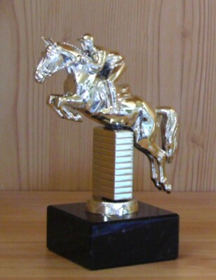 1 Reitsport Figur aus Metall Springreiten Höhe 14,5cm mit Gravur #4(Pokal Pferd)
