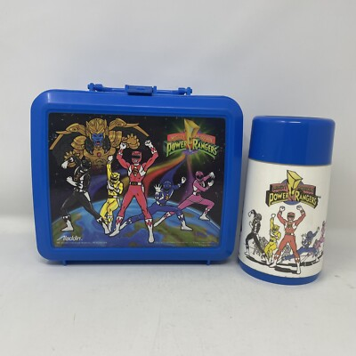 #ad Vintage Aladdin Blue Power Rangers 1993 Lunch Box With Thermos $19.95