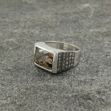 Smoky Quartz Genuine Diamond 925 Sterling Silver Engagement Fine Rings Jewel