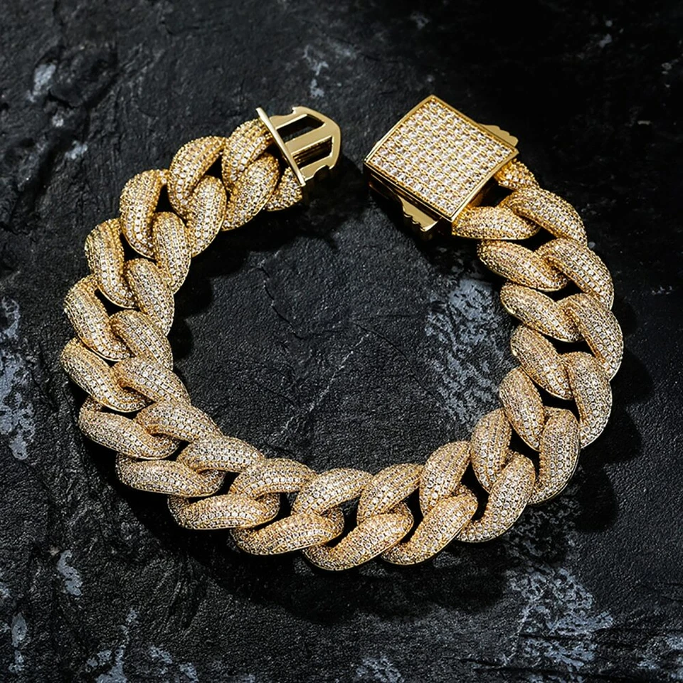 Brazalete Cadena Cubana 18MM 5AAA+ CZ Hop Hip Ice Out Miami Chapado en Oro Real 14k Foto 4 de 4