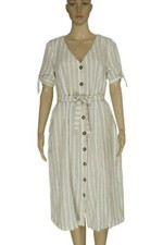 Urban Outfitters Striped Buttondown V Neck Tie Short Sleeve Midi Dress Large L 