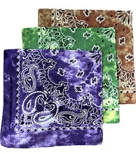 3 Pc Lot 100 Cotton TIE DYE PAISLEY Hippy Bandanas Face Scarf Head Wrap Biker