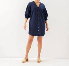 Karen Kane Lantern Sleeve Button-Front Dress Navy