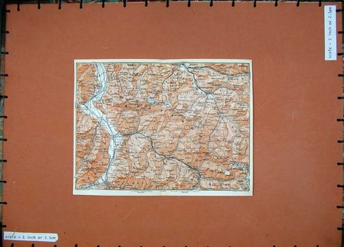 Original Old Antique Print Maienfeld 1911 Colour Map Ragaz Europe Baedeker 20th