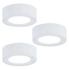 Wired LED Puck Lights 120V Plug In Warm White 3 Pack Surface Recess Mount