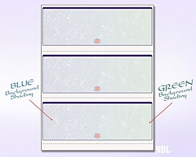 3 Blank Checks Per Page Laser 8.5x11 Letter Size Prismatic Green Blue 100