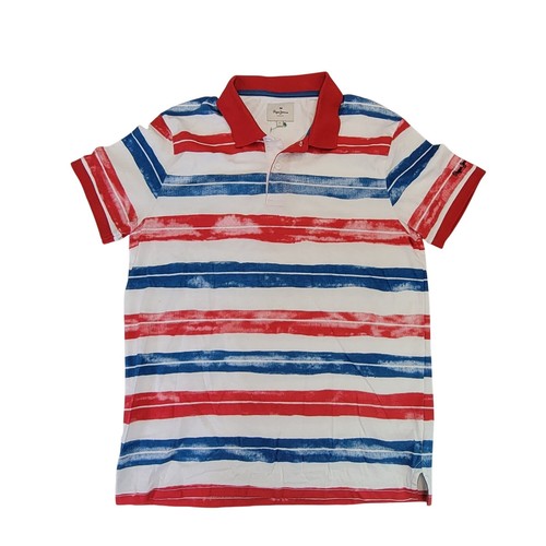 Pepe Jeans, Pepe Jeans London Mens L Red Blue White Striped Short Sleeve Polo Shirt Cotton