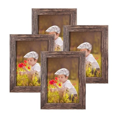 Q.Hou 5x7 Picture Frame Wood Pattern Rustic Brown Photo Frames Packs 4 with H...