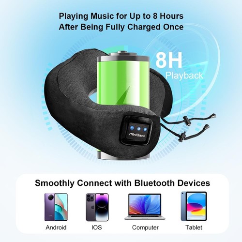 Neck Pillow with Bluetooth Headphones Function for Travel, Travel Pillow 100%... - Picture 6 of 9