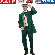 Satin Hatter Costume Jacket Vest Bowtie Top Hat Pants Cosplay Party Outfit New