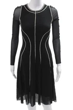 Fuzzi Women Fit & Flare Dress Black Long Sleeve Crew Neck Mid Calf Size S