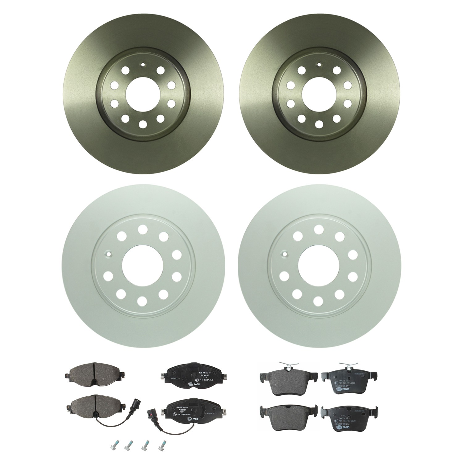 Bosch Front Rear Rotors  Hella Low-Met Disc Brake Pads Kit for A3 Quattro Turbo