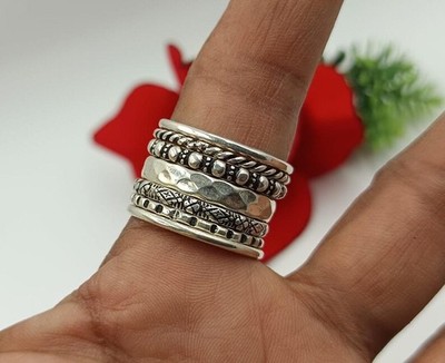 Handmade Sterling Silver Ring Set of 7 Boho Stackable Bands Hammered Be All Size