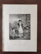 ANTIQUE ORIGINAL B/W ENGRAVING-FINDEN'S TABLEAUX-THE RETURN FROM THE FAIR-1846