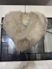 Vintage Luxury Fur White Fox Fur Satin Stole Shoulder Wrap Shrug Shawl 33 x7