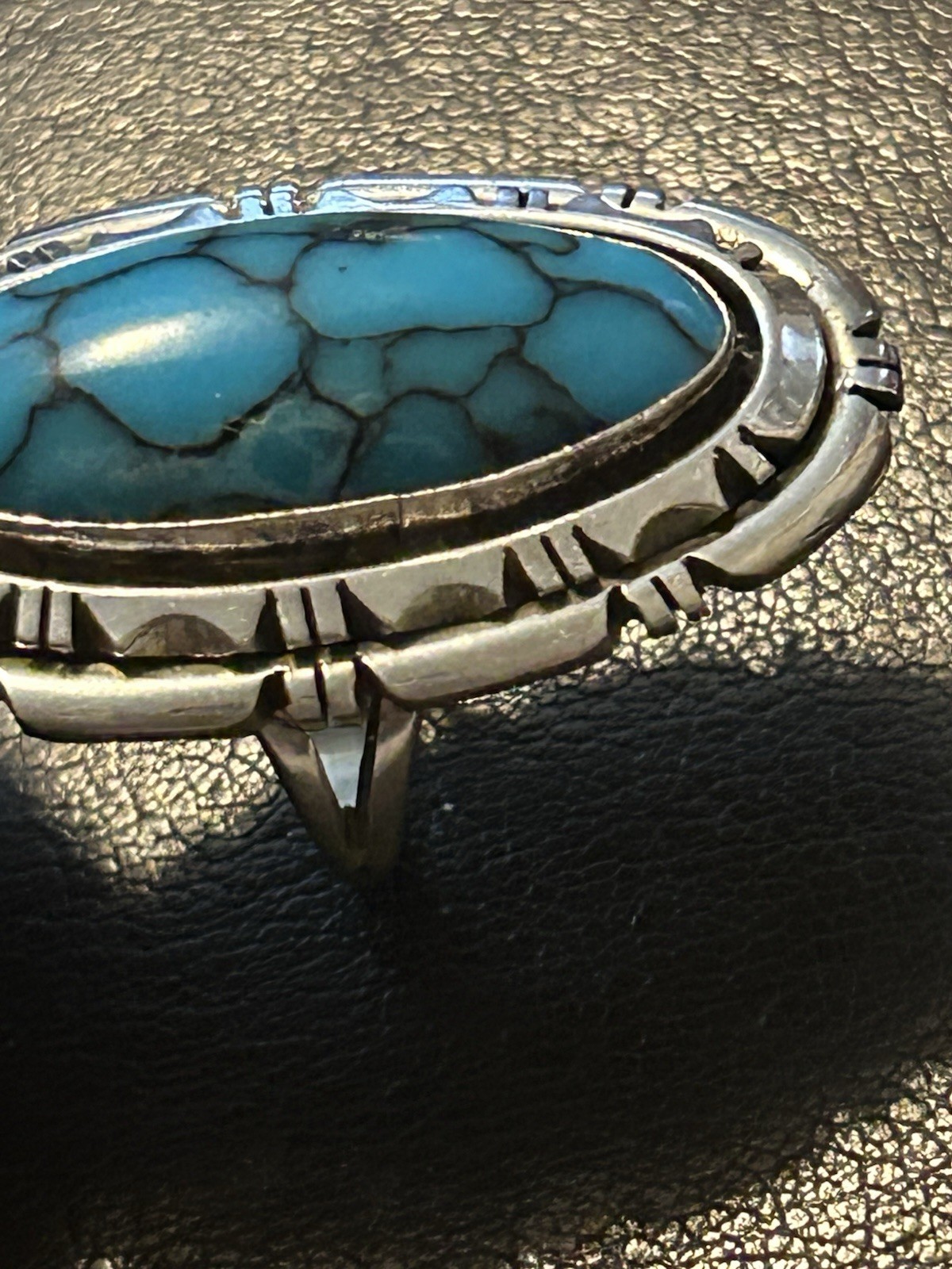 Native Signed Large Turquoise Ring - image 7