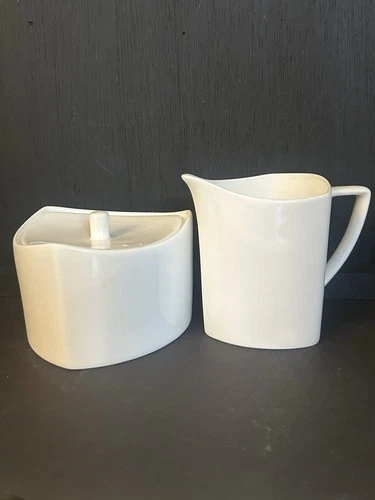 Red Vanilla Extreme White Covered Sugar Bowl And Creamer Bone China