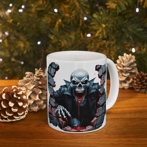 Halloween Vampir Kaffeebecher, gruseliges Gothic Geschenk, gruseliger Vampirkopf Becher - Bild 6 von 11