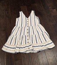 NEXT Striped Button Down Tiered Lienen Blend Dress Size UK 14  