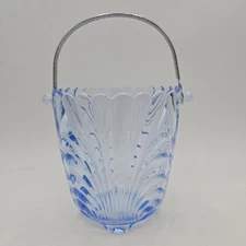 Vintage Cambridge Caprice Light Blue Glass Handled Ice Bucket